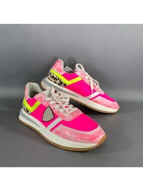 PHILIPPE MODEL Size 8 Pink White Mixed Materials Leather Lace Up Sneakers